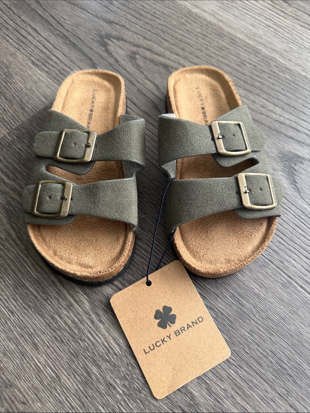 Lucky Brand Kids Olive Suede Double-Buckle Slides